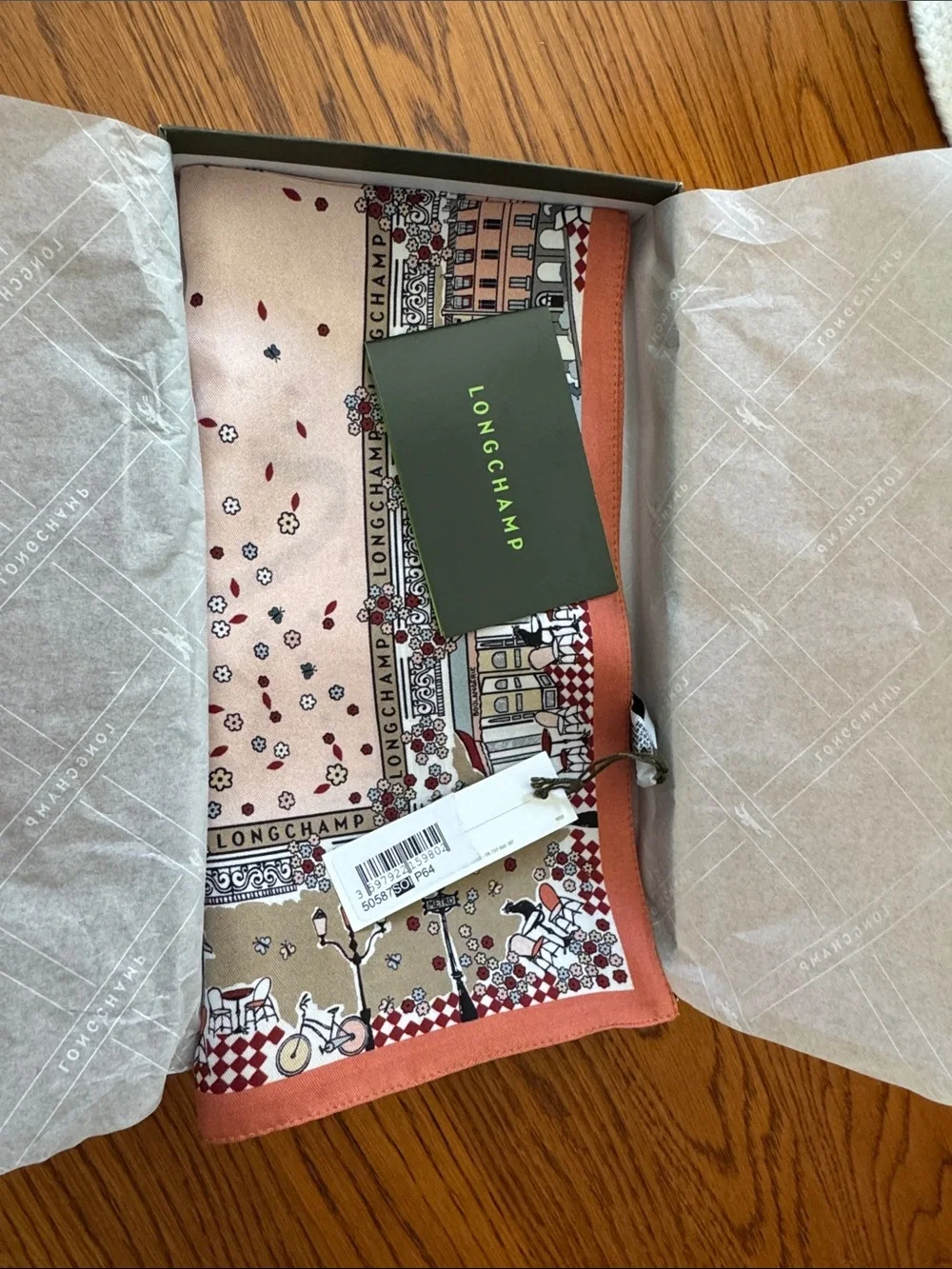 Longchamp Eiffel Tower Scarf in Pink and Taupe